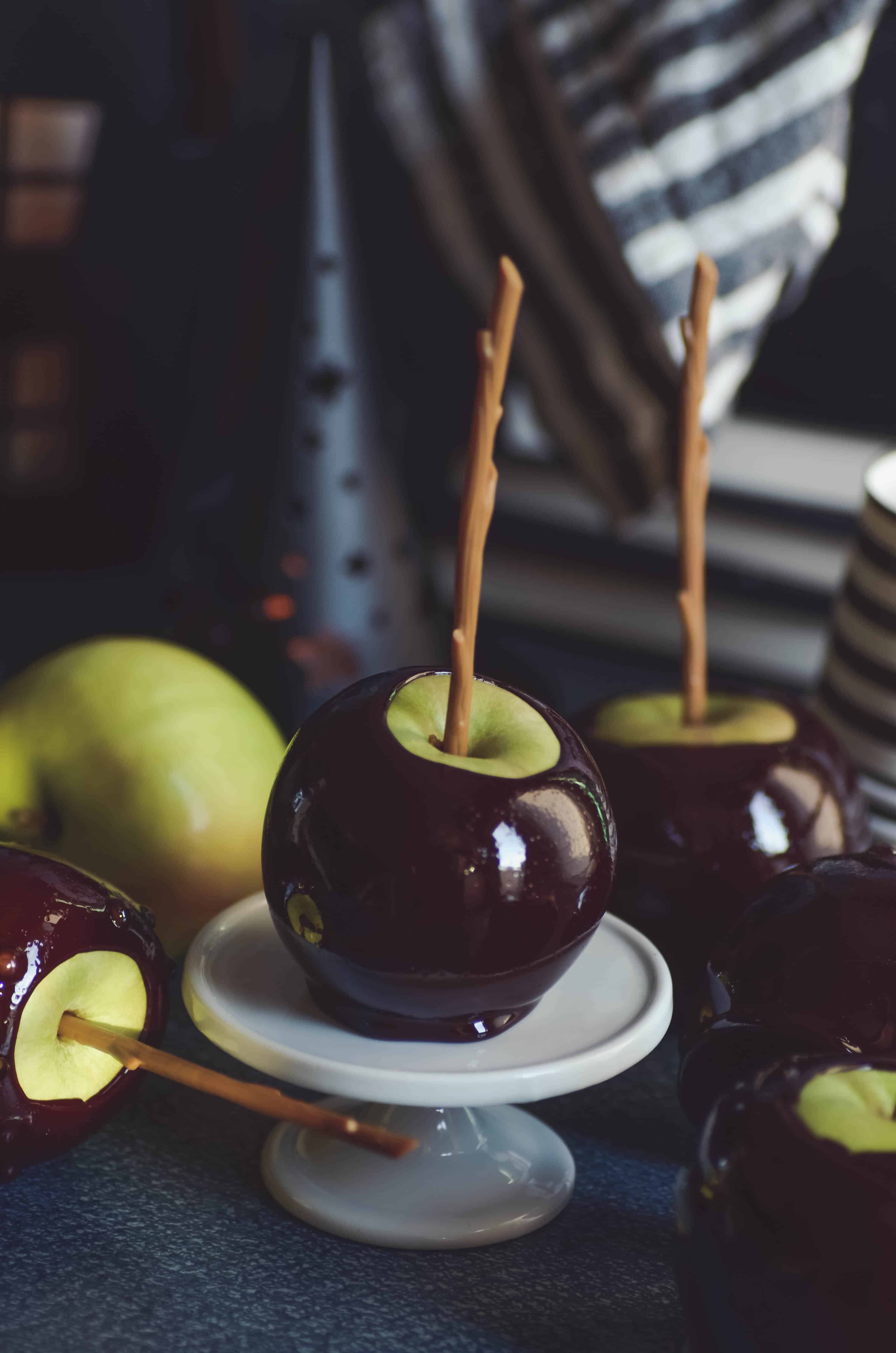 I make these Black Candy Apples every year for our church Halloween party!