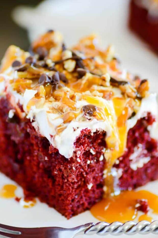 Red Velvet Turtle Poke Cake