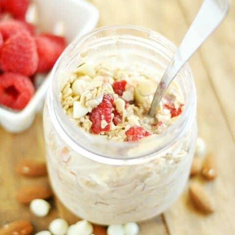 Raspberry White Chocolate Overnight Oats are a delicious and easy way to prep breakfast for on the go!