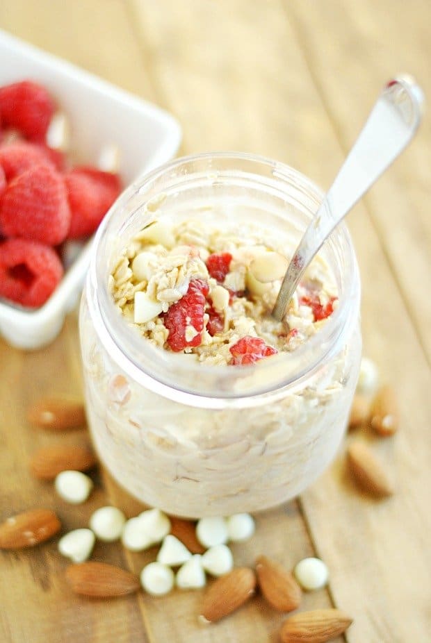 Raspberry White Chocolate Overnight Oats are a delicious and easy way to prep breakfast for on the go!