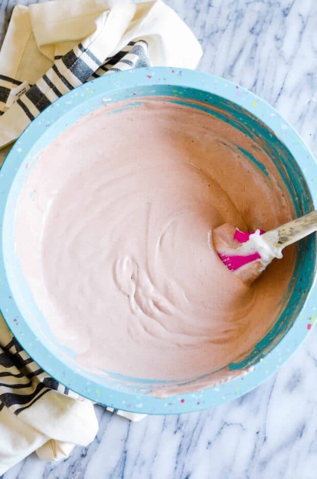 Chocolate Mousse batter in mixing bowl