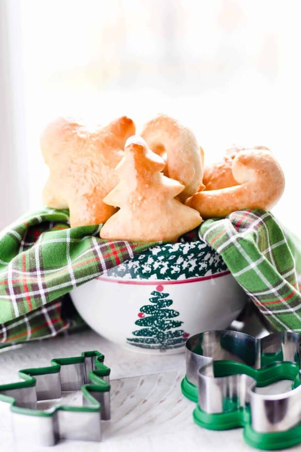 Christmas Shaped Rolls in a bowl
