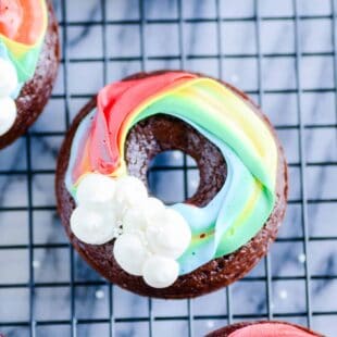 My favorite baked chocolate donut with a frosting rainbow on top.