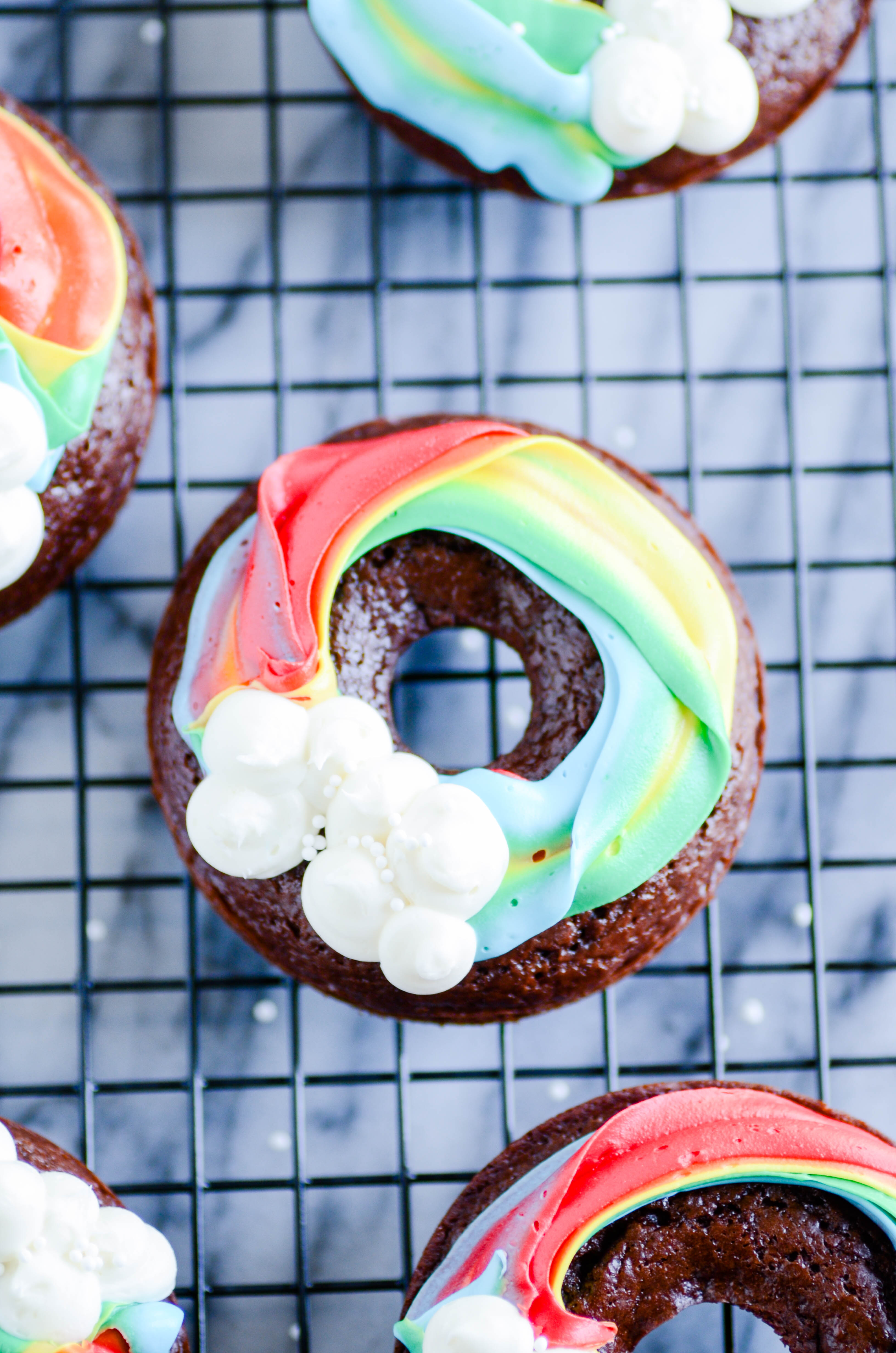 My favorite baked chocolate donut with a frosting rainbow on top.