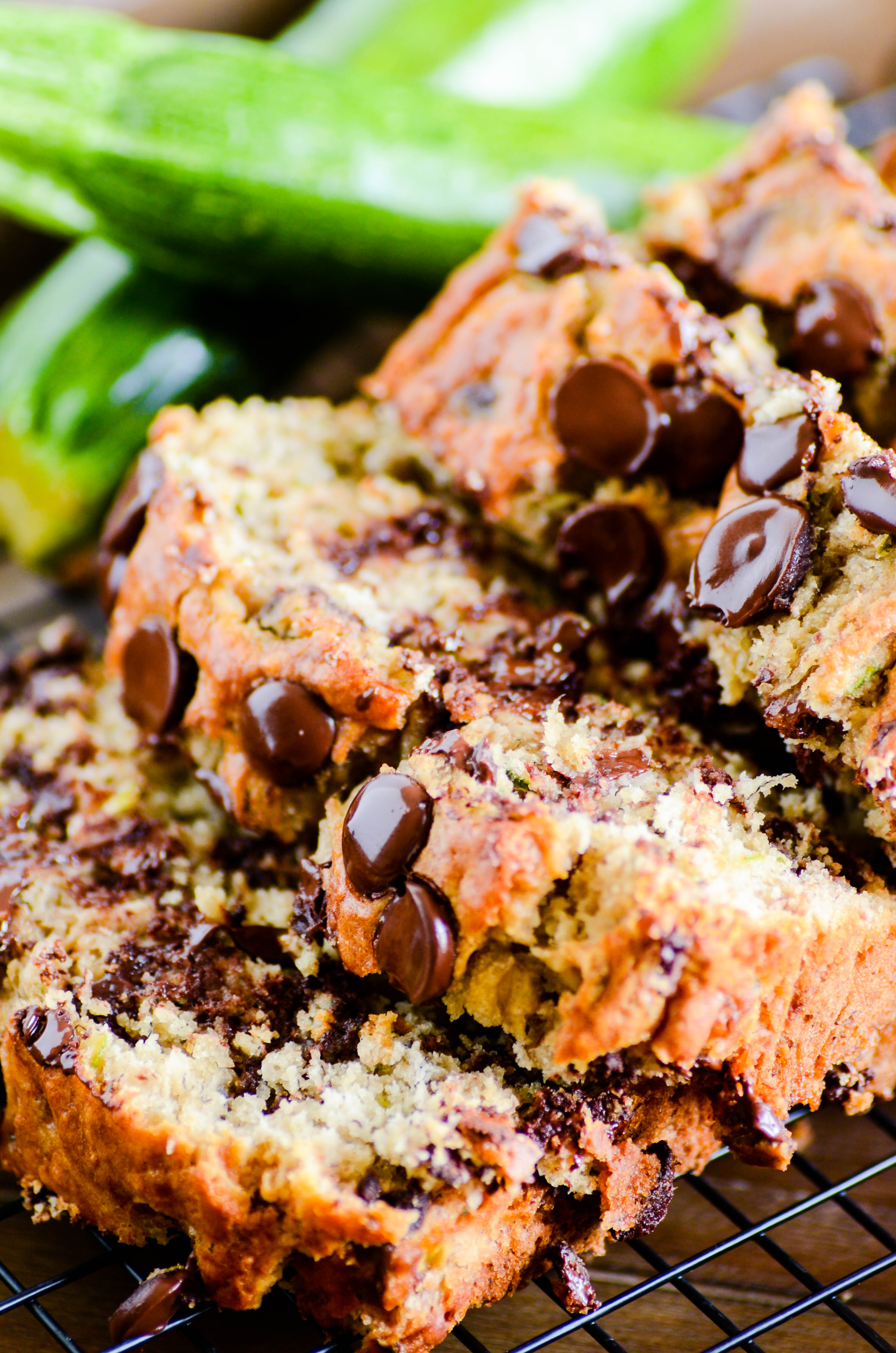 This chocolate chip zucchini bread is devilishly good. You'd never guess that it was full of fruits and veggies!