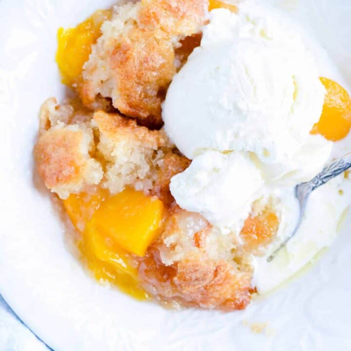 Quick and easy peach cobbler. The perfect recipe to stretch out those summer days a little bit longer!