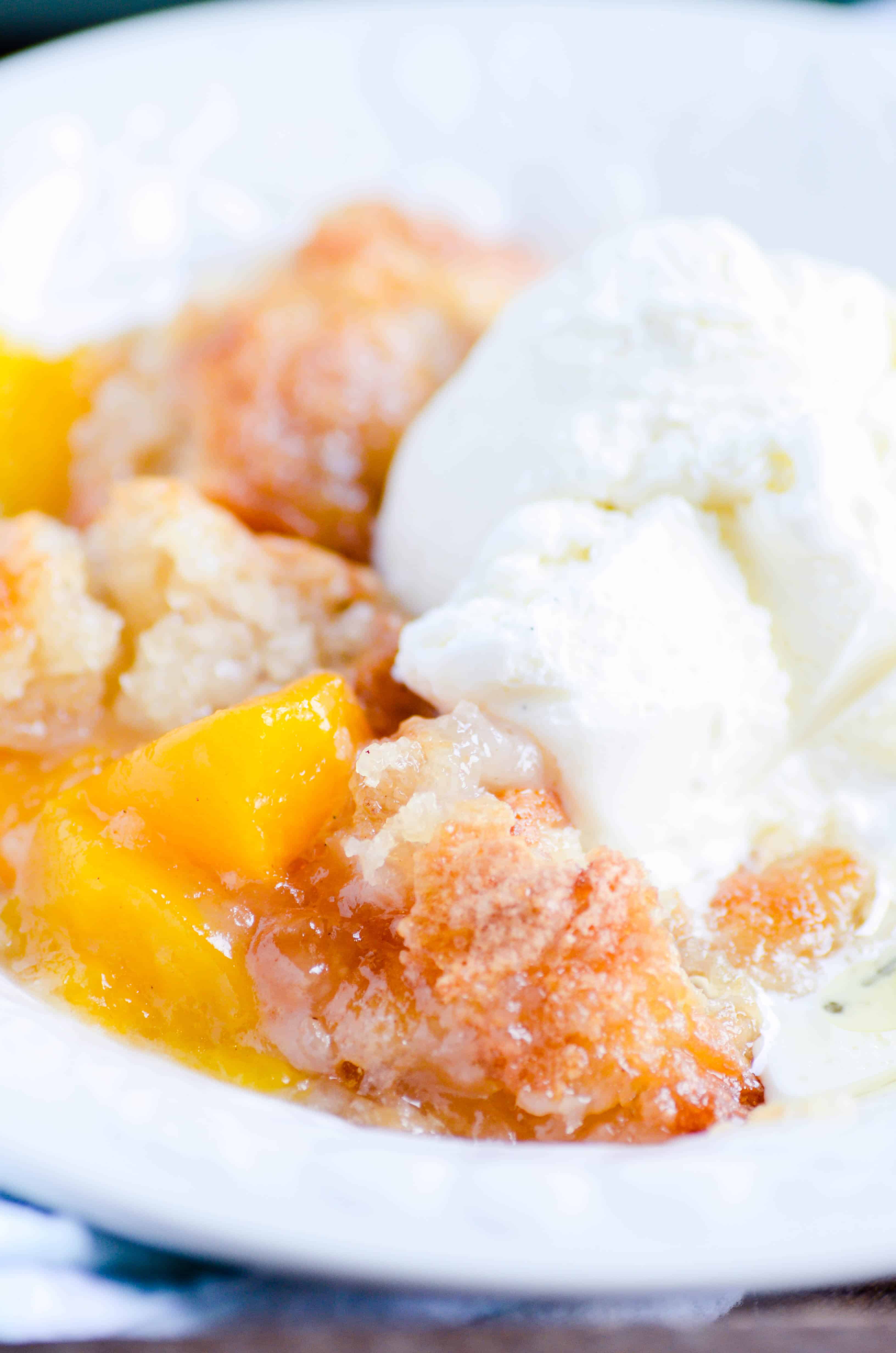 cobbler in a bowl with ice cream