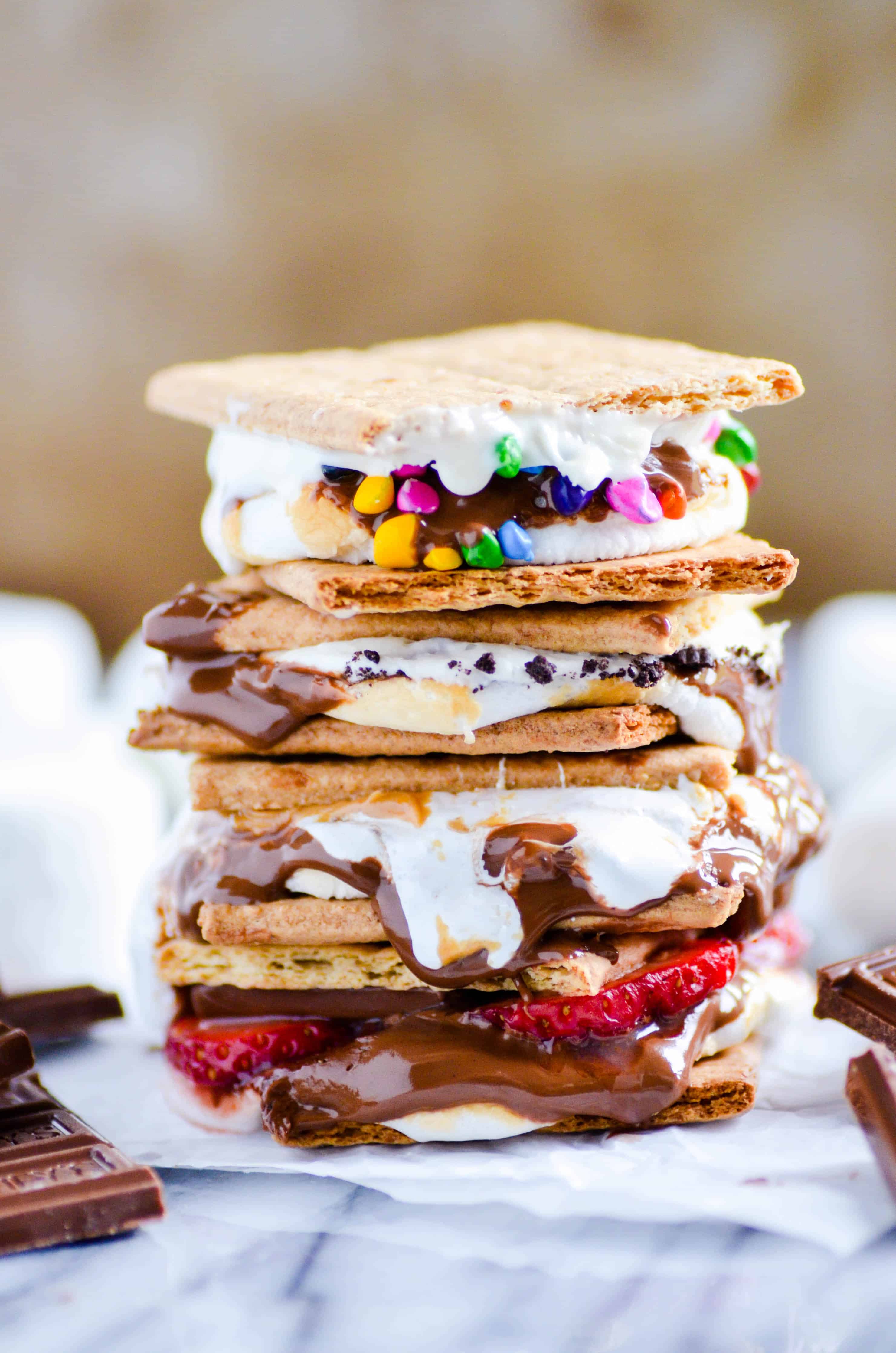 With flavors like Cookies & Cream, Chocolate Covered Strawberry, and Fluffer Nutter, I think your'll agree that any summer get-together is the perfect time for these indoor Gourmet S'mores!