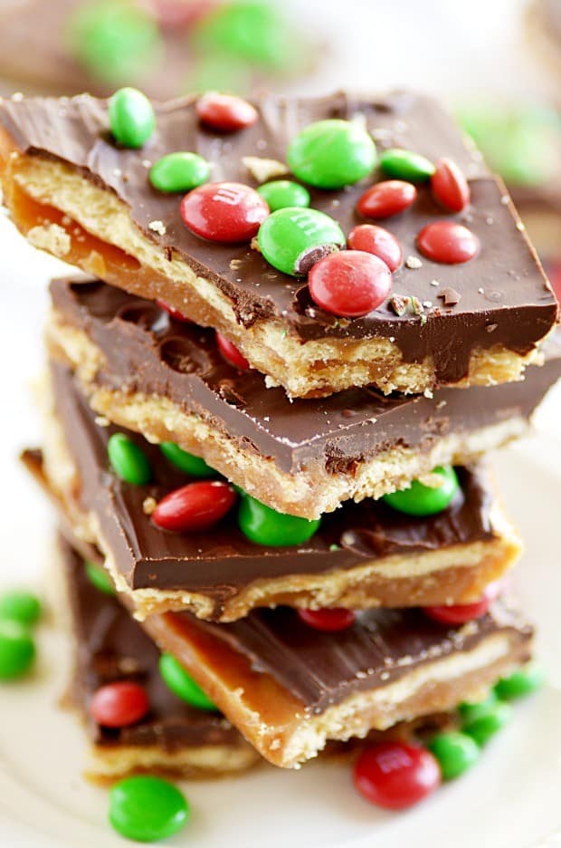 Easy Saltine Toffee Recipe with M&Ms