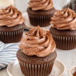 These Nesquik Buttercream Cupcakes are nostalgic, creamy, and SO dreamy! Chocolate milkshake flavor meets fluffy cupcake. You have to make these! 🍫