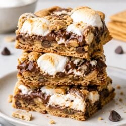 These S'mores Cookie Bars are soft, chewy, gooey, and loaded with marshmallow and chocolate. The easiest copycat dessert bar recipe ever!