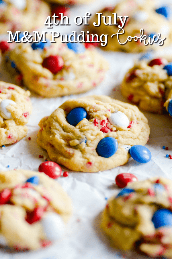 Thick and chewy M&M pudding cookies perfect for the 4th of July. This simple recipe really does make the most delicious chocolate chip cookies ever!