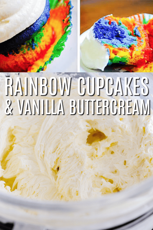 These Rainbow Cupcakes with vanilla buttercream will be great for a party! Perfect for Saint Patricks Day, Birthday Parties, and more.