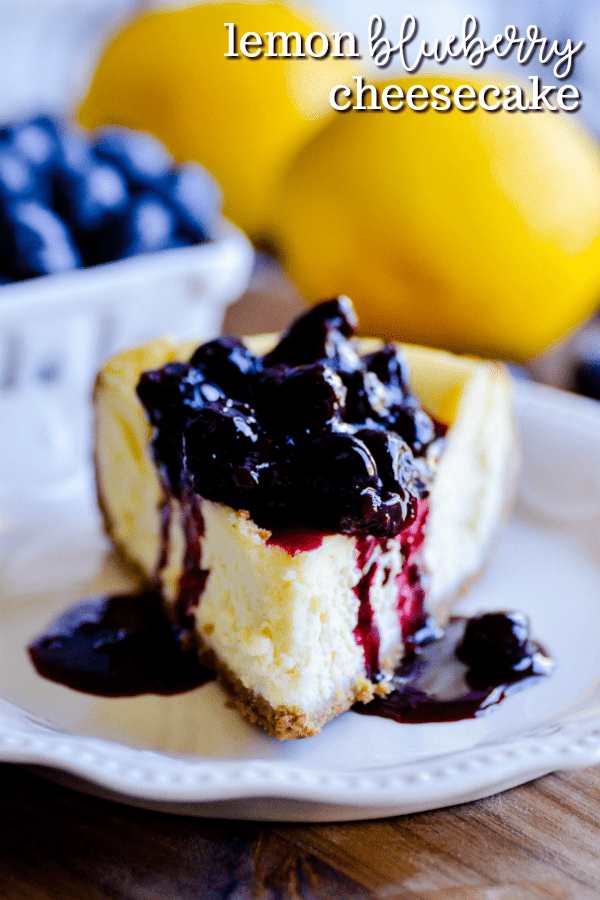 Smooth and creamy lemon cheesecake topped with a lemon blueberry sauce. The ultimate spring and summertime cheesecake!