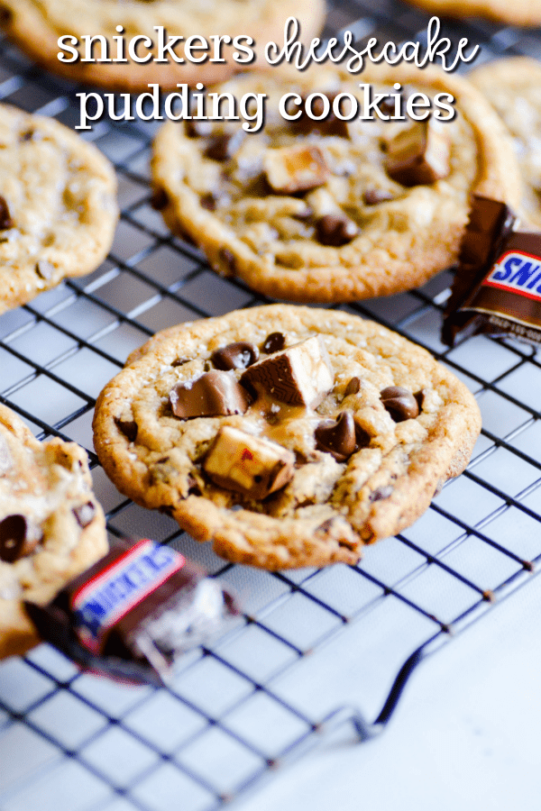 These Snickers Cheesecake Pudding Cookies are so good!